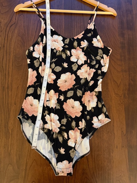 American Eagle Outfitters Tops - American Eagle Outfitters Black Floral Scoop-Neck Ladder Back Bodysuit L